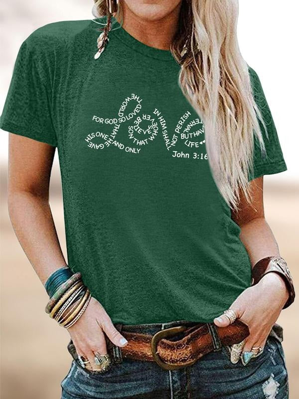 Valentine's Day Fashion Casual Romantic Love Letter Print Round Neck Short Sleeve T-Shirt, Soft Comfortable Fabric,...