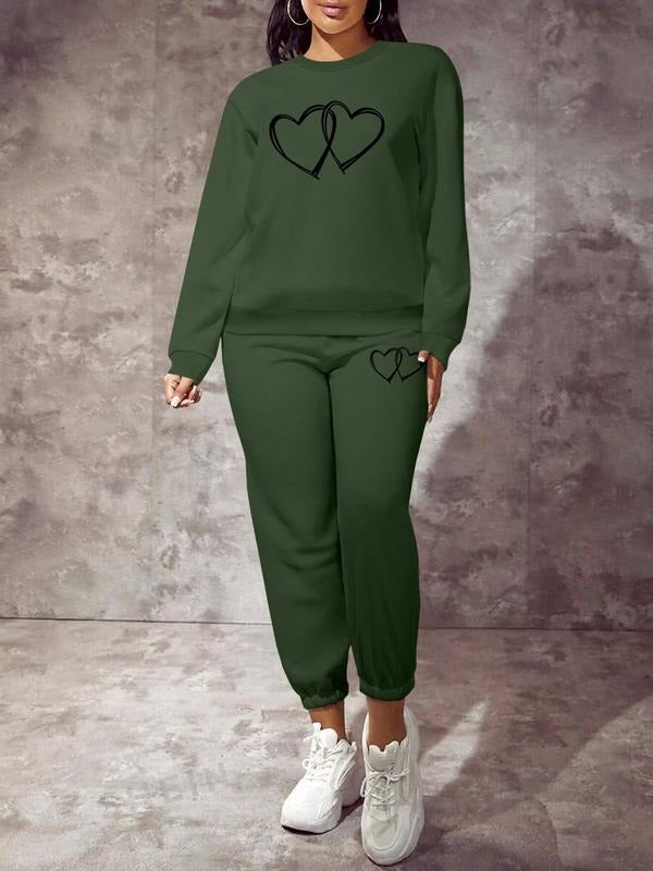 Valentine's Day Spring Fall Fashion Casual Home Outdoor Fitness Heart Print Long Sleeve Women's Sweatshirt Set,...