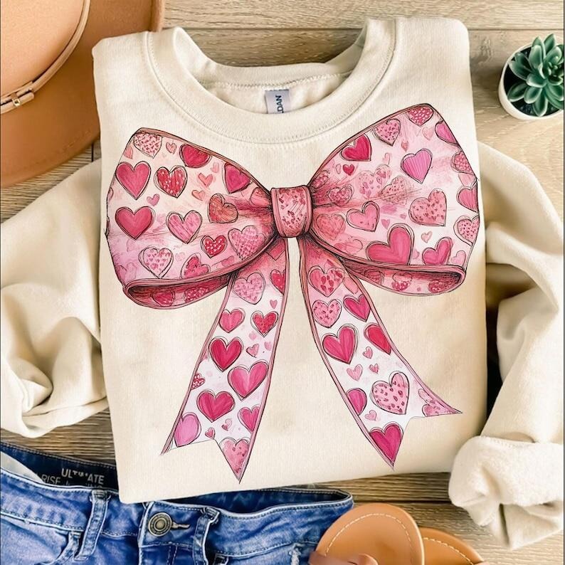 Valentine's day Heart Coquette bow Sweatshirt Retro Valentine  , Valentine's Day Sweatshirt T-Shirts, Hoodie