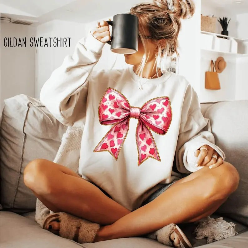 Valentine's day Heart Coquette bow Sweatshirt Valentines day Bow , Coquette Bow T-Shirts, Hoodie | UrbanDripWear.com