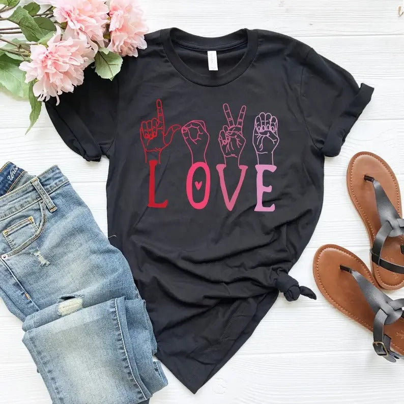 Valentines Day ASL Shirt,Love Shirt Sign Language Sweatshirt, Hoodie, T-Shirt | UrbanDripWear.com