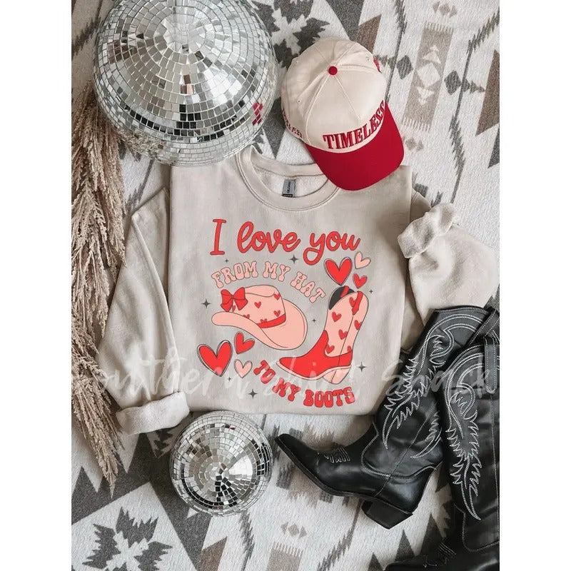 Valentines Day Cowboy Boots Sweatshirt ~ Sand T-Shirts, Hoodie | UrbanDripWear.com
