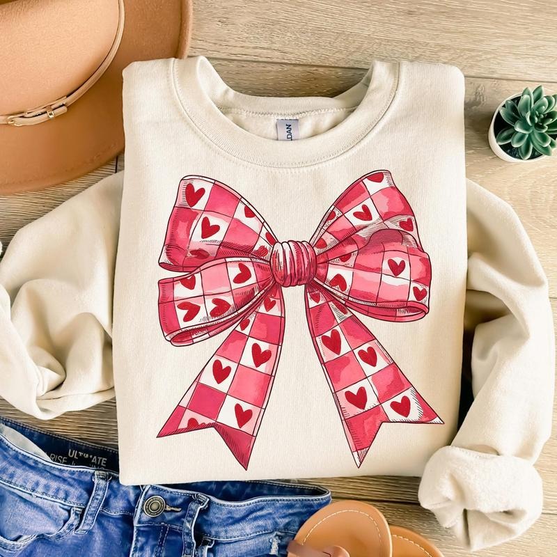 Valentines Day Heart Coquette Bow  Checkered  Valentine Valentine mama Cupid Sweatshirtstyle{n002}2 T-Shirts, Hoodie,...