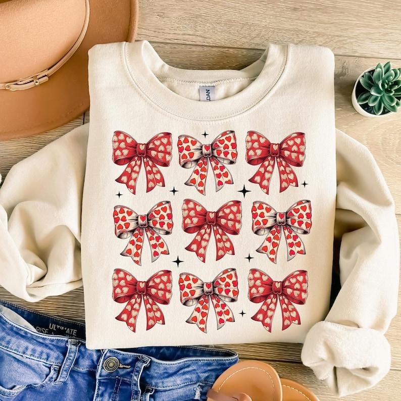 Valentines Day Heart Coquette Bow ,Sweatshirt Love , Valentine Mama , Girls Valentine T-Shirts, Hoodie | UrbanDripWear.com