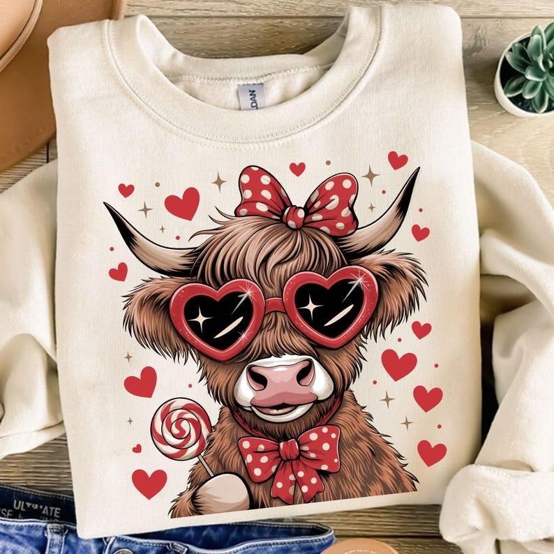 Valentines Highland Cow Coquette Sweatshirt Western Happy Valentine's Day Gift T-Shirts, Hoodie | UrbanDripWear.com