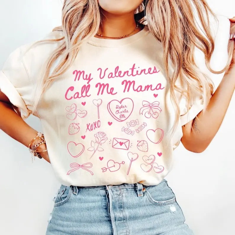 Valentines Mom Shirt Gift for Mom Valentines Day Mama Tee My Valentines Call Me Mama Gift For New Mom Single Mom Gift Top...