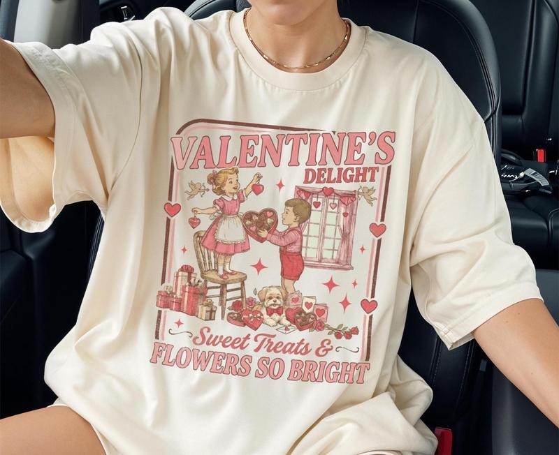 Valentines's Delight Sweet Treats Flowers So Bright Shirt, Cute Retro Heart Tee, Galentines Gift for Best Friend, Trendy...