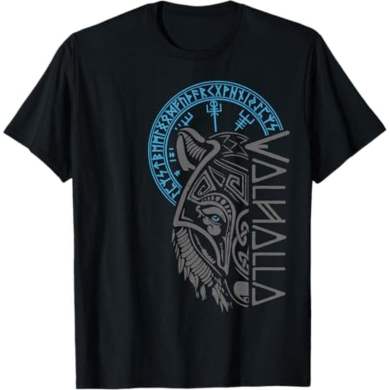 Valhalla Wolf Mask Odin Runes Norse Compass Viking T-Shirt Menswear Top Graphic Graphic Tees Hoodie, Sweatshirt