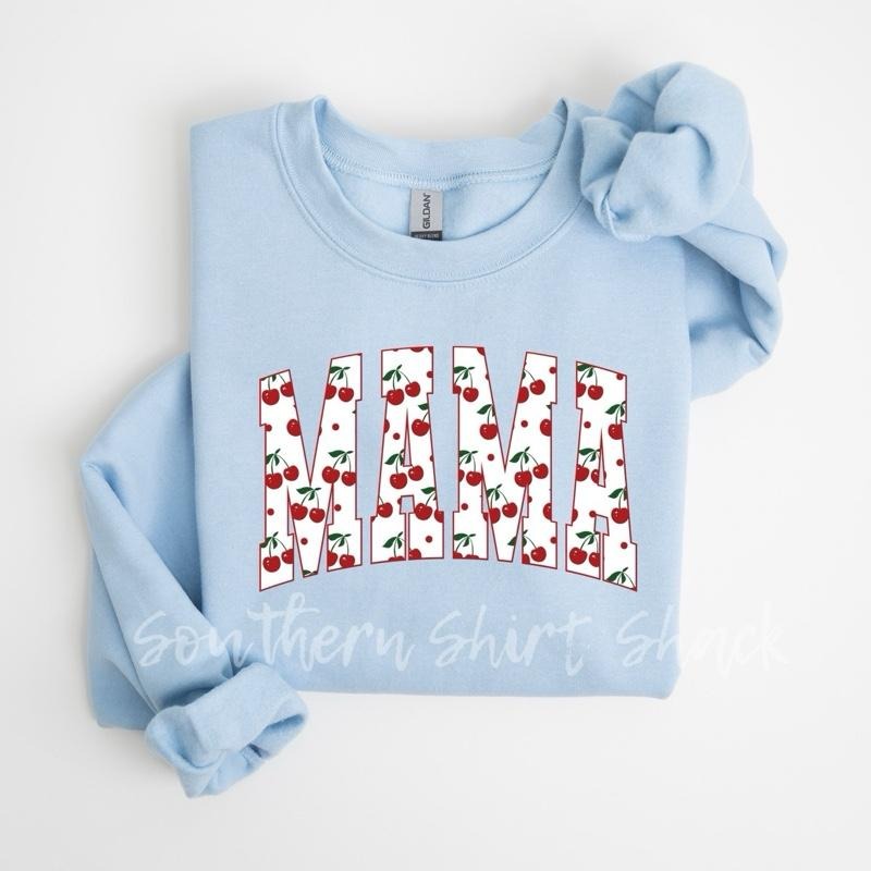 Varsity Cherry Mama Sweatshirt | Light Blue T-Shirts, Hoodie | UrbanDripWear.com