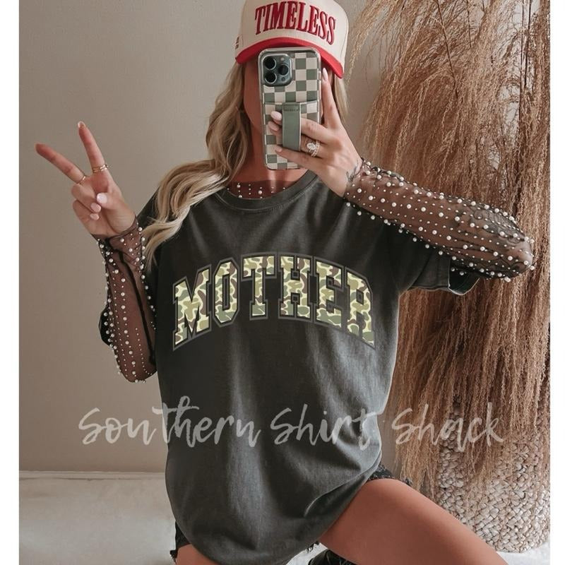 Varsity MOTHER camo T shirt  | Pepper comfort colors t shirt Hoodie, Sweatshirt | UrbanDripWear.com