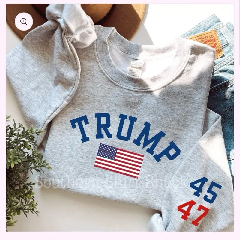 Varsity Trump 45-47 Sweatshirt | Trump Sweatshirt T-Shirts, Hoodie | UrbanDripWear.com