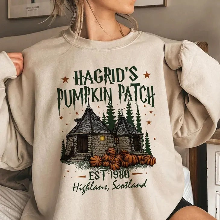 Ver 3 Hagrid's Pumpkin Farm Sweatshirt, Fall Pumpkin Shirt, Potterhead Fan Gift pumpkin crewneck Hoodie | UrbanDripWear.com