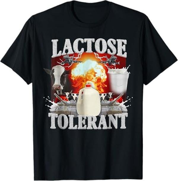 [Versatile T-shirt] Lactose Tolerant Black Cotton T-Shirt, Men's Small, Classic Fit, Short Sleeve Graphic Streetwear...