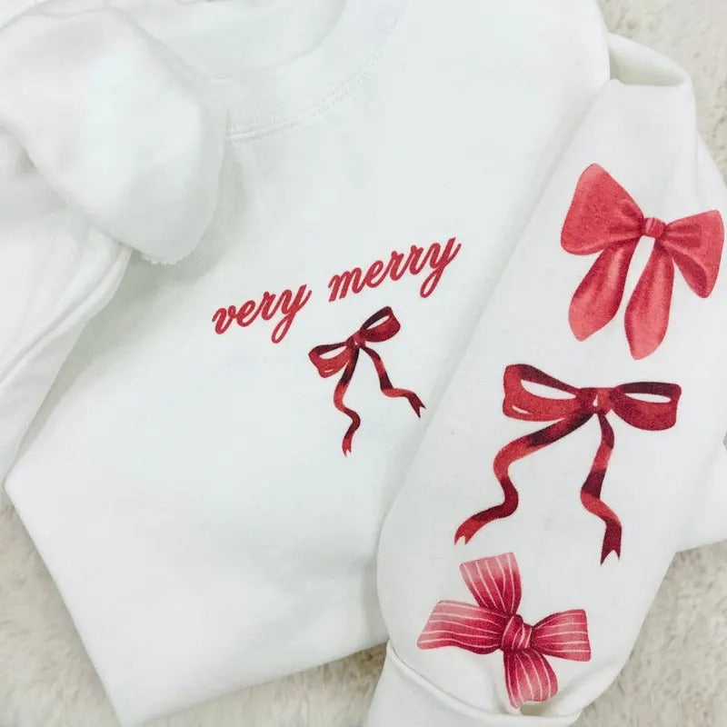 'Very Merry Bows' Crewneck Sweatshirt T-Shirts, Hoodie | UrbanDripWear.com