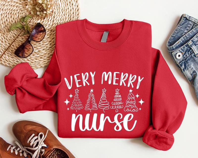 Very Merry Nurse Sweatshirt, Christmas Tree Nurse Sweater, Matching Nursing School Team Xmas Party, Holiday Nurse Gift...