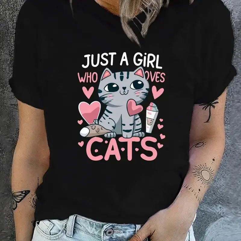 Vibrant Cartoon Cat Graphic Print T-Shirt