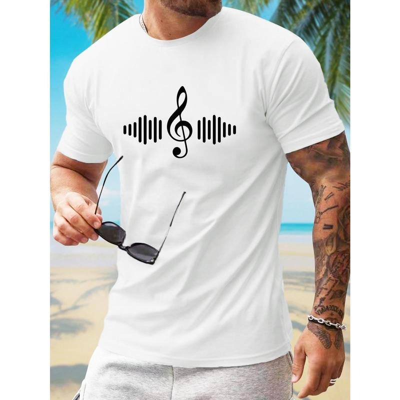 Vibrant Music Print Short Sleeve T-Shirt for Men - Casual Summer Tee with Unique Design