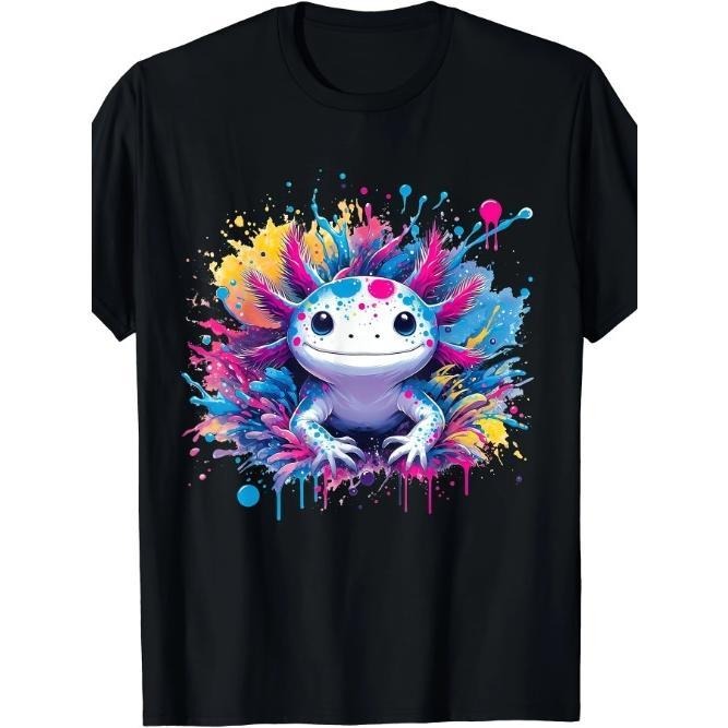 Vibrant Teen T-Shirt: Colorful Kawaii Art Axolotl Design with Splashes of Paint Made in USA Hoodie, Sweatshirt