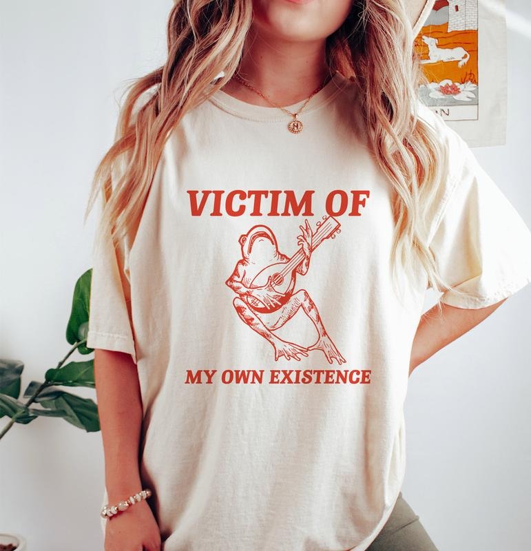 Victim Of My Own Existence, Cottage Core Frog, Frog Drawing, Sad Frog T Shirt, Depression T Shirt, Unisex T-Shirt, Short...