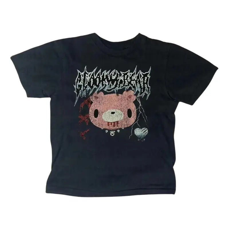 Vingtage Gloomy Bear Baby Tee, Women Fitted T-Shirt, Y2k Top Women Streetwear, Goth Punk Cute Print, Grunge 2000s, Gothic...