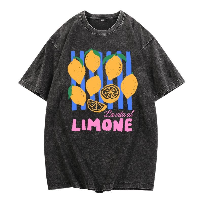 Vintage - Washed T - Shirt: Embrace 'La vita al Limone' Italian Lifestyle Hoodie, Sweatshirt | UrbanDripWear.com