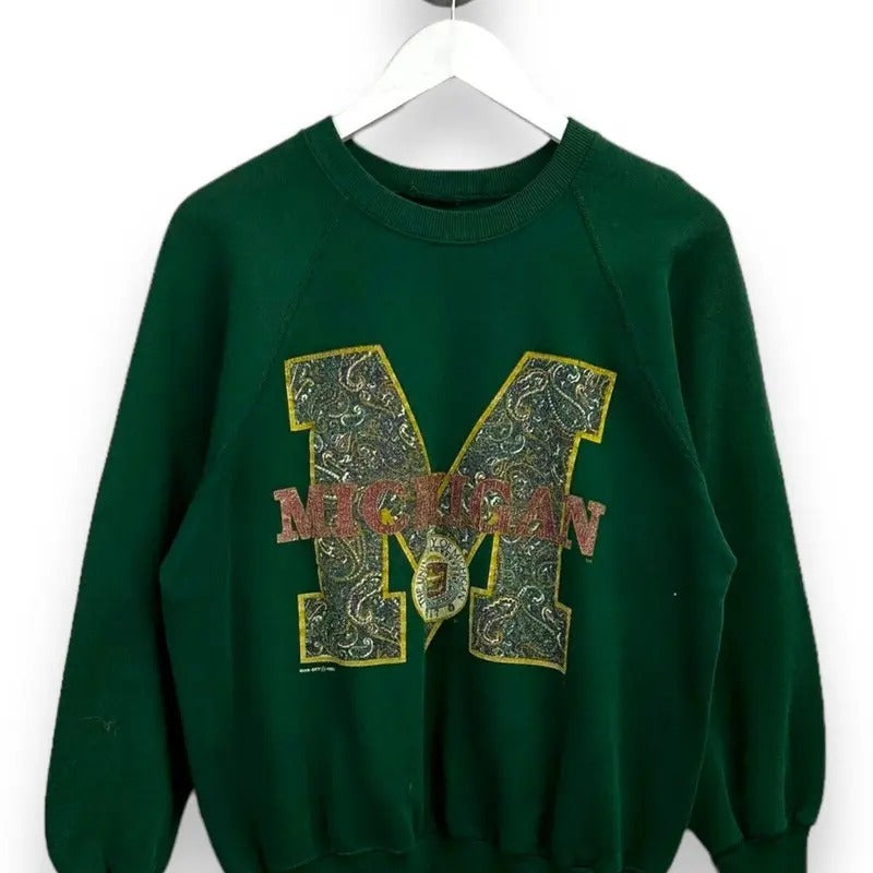 Vintage 1992 Michigan Wolverines NCAA Crest Graphic Sweatshirt Size Medium Green T-Shirts, Hoodie | UrbanDripWear.com