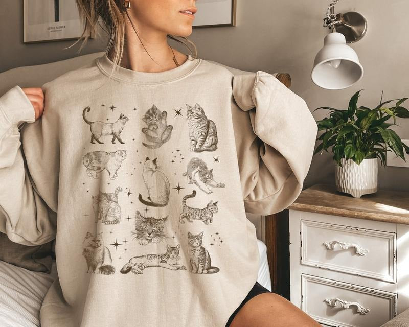 Vintage 90s Cat Sweatshirt, Retro Kitten Sweatshirt, Cat Sweater, Cat Shirt, Cats In Space Unisex Graphic Sweatshirt,...