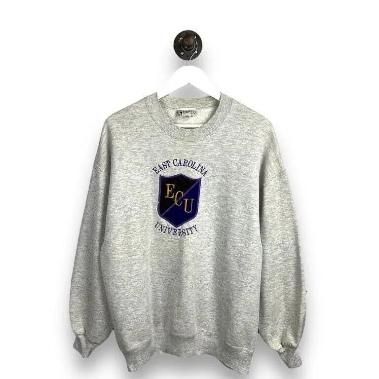 Vintage 90s East Carolina University Collegiate Crest Sweatshirt Size XL Gray T-Shirts, Hoodie | UrbanDripWear.com
