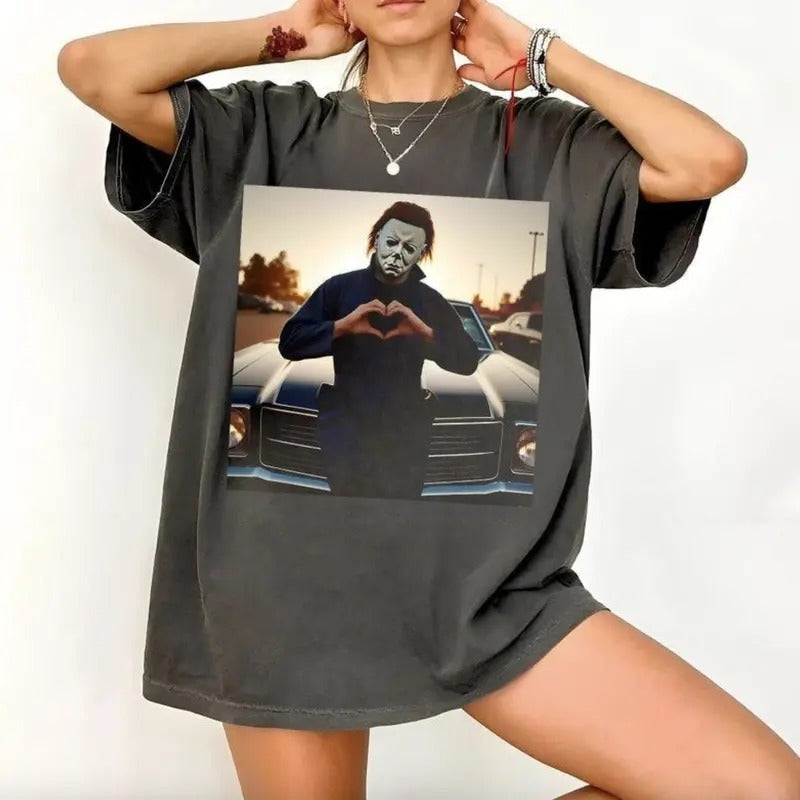 Vintage 90s Halloween Heart Hands Sweatshirt, Michael Meyers Comfort Color Shirt, Horror Movie Shirt, Myers Thriller...