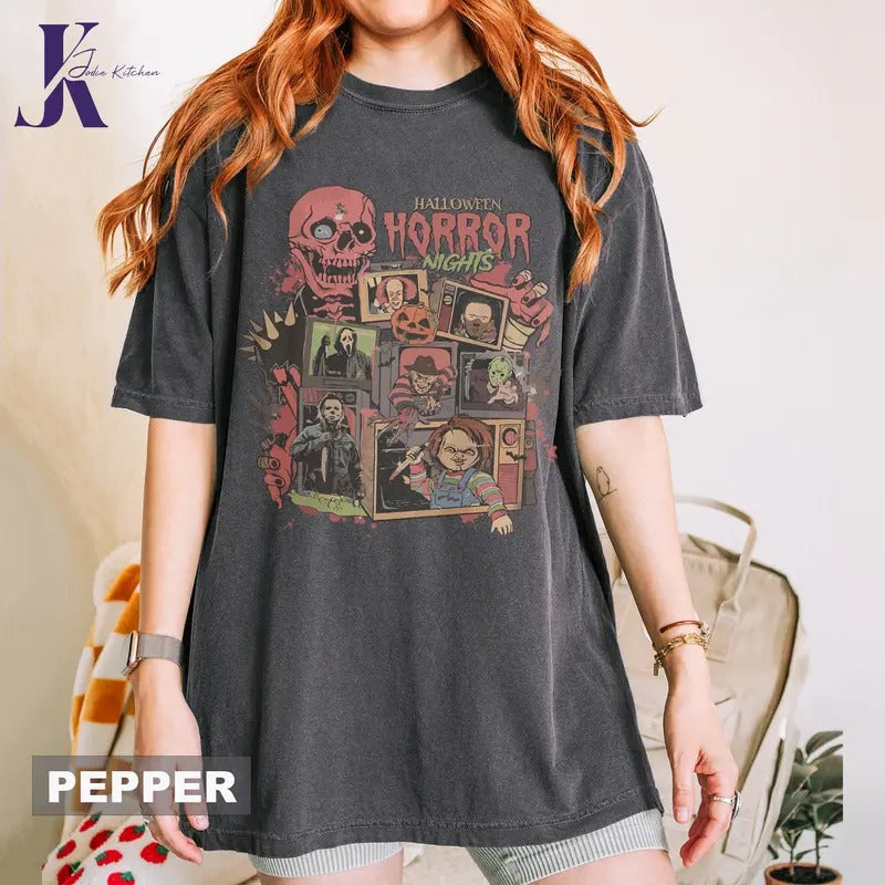 Vintage 90s Halloween Movies Comfort Colors Shirt, Horror Night Shirt, Horror Movies Characters Shirt, Halloween Comfort...