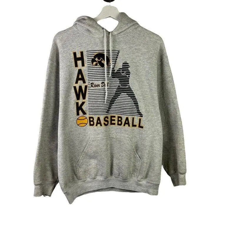 Vintage 90s Iowa Hawkeyes Baseball NCAA Spellout Hooded Sweatshirt Size Large T-Shirts, Hoodie | UrbanDripWear.com