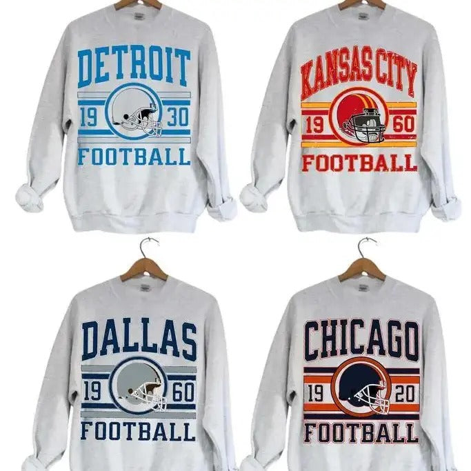 Vintage All Team Football Crewneck Sweatshirt, The Game Day Retro Sweater T-Shirts, Hoodie | UrbanDripWear.com