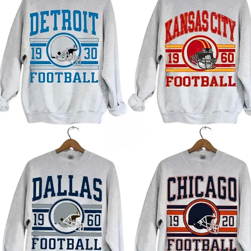 Vintage All Team Football Sport Gray Sweatshirt, Men And Women Sweatshirt, Unisex Sweater For Men And Women Sweatshirt...