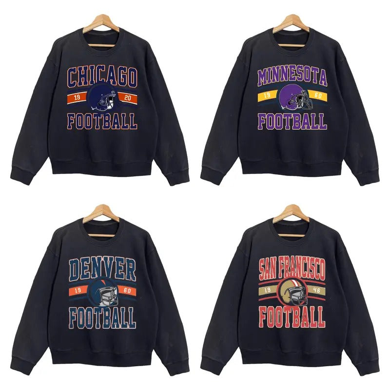 Vintage All Teams Football Sweatshirt in Black, Unisex Vintage Graphic Crewneck T-Shirts, Hoodie | UrbanDripWear.com