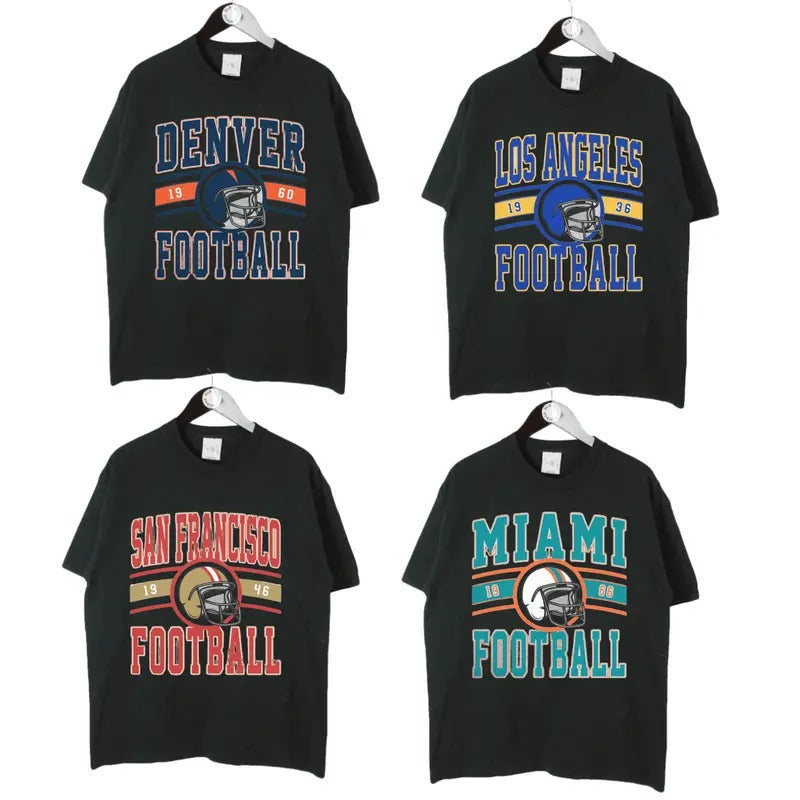 Vintage All Teams Football T-Shirt in Black, Unisex Vintage Graphic Crewneck, Vintage Football Shirts Hoodie, Sweatshirt