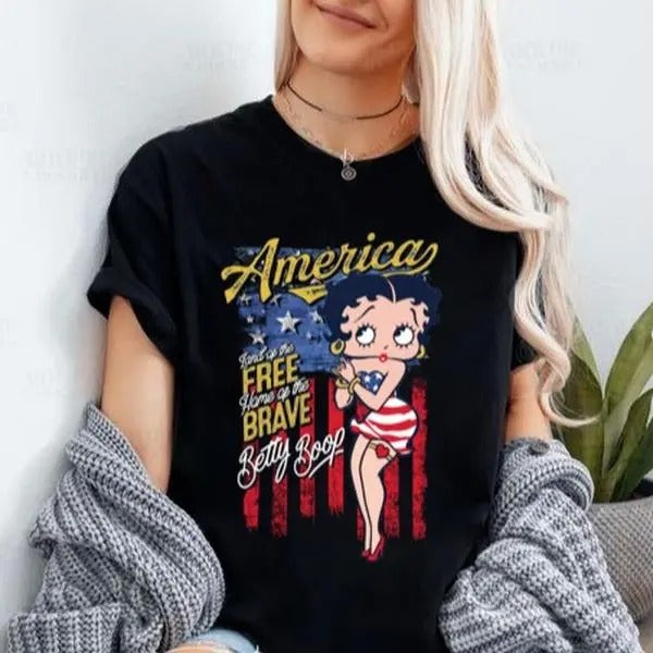 Vintage America Betty Boop Shirt, Betty Boop Fan Shirt,  Animation Shirt, Betty Boop T-shirt, Betty Boop Merch Hoodie,...