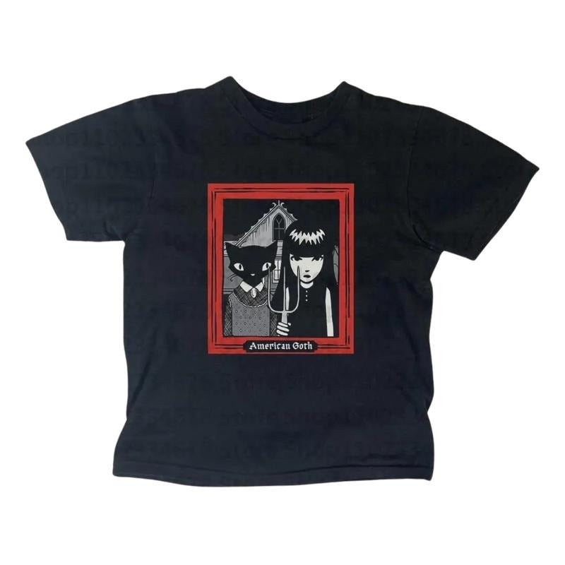 Vintage American Goth Baby Tee, The Cat Girl Shirt, Retro Graphic T-Shirt, Y2k Top Women Streetwear, Grunge 2000s, Gothic...