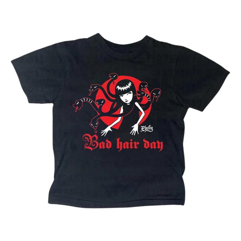 Vintage Bad Hair Day Baby Tee, Gothic Emo Girl Top, Y2k Women Streetwear, Summer Girl Top, Casual Cotton Short Sleeve,...