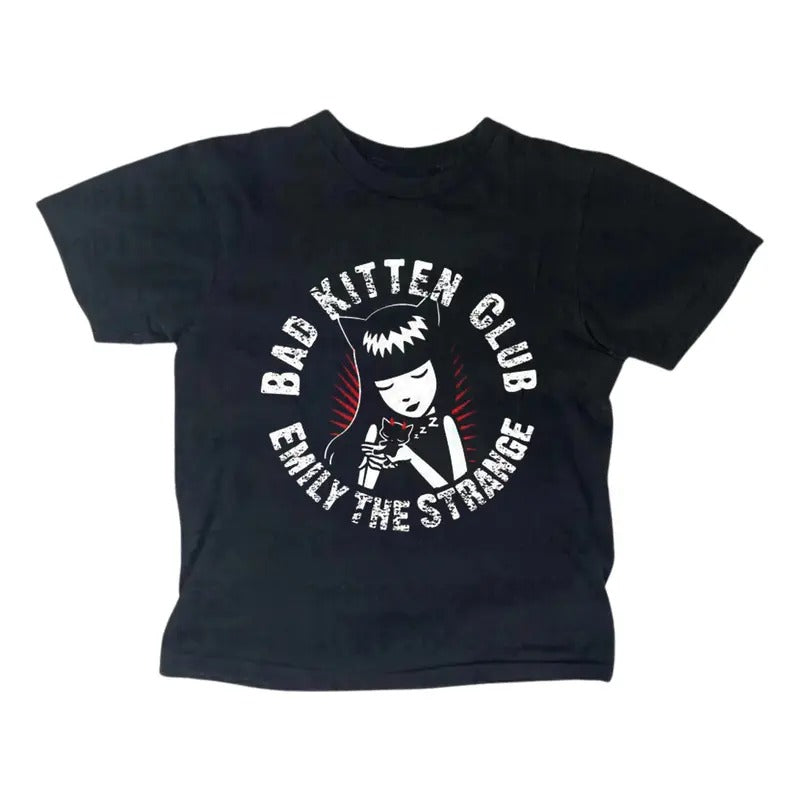 Vintage Bad Kitten Club Baby Tee, Gothic Emo Girl, Y2k Top Women Streetwear, Grunge 2000s, Women Fitted T-Shirt, Gift For...