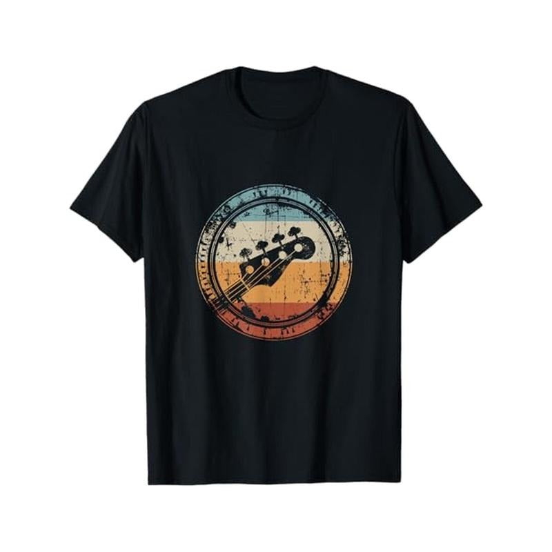 Vintage Bass Guitar Print Cotton T-Shirt for Musicians - Casual Round Neck Tee, Perfect Gift for Men & Women, Machine...