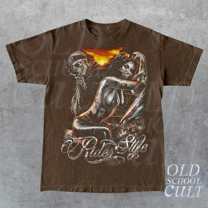 Vintage Biker Style Skeleton T-Shirt, Retro Biker Graphic Shirt, 2000s Racer Shirt, Racing Gift, Skull Oversize Shirt,...