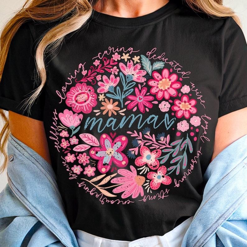 Vintage Boho Floral Mama Tshirt, Mom Adjectives Tee, She is Mom, Abstract Floral Shirt, Mothers day T-Shirt Hoodie,...