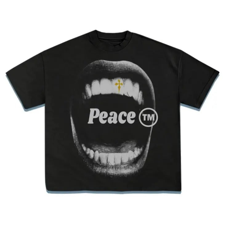 Vintage Bold Statement Peace Graphic T-shirt with Artistic Mouth Print Graphic Tee, Sweatshirt, Hoodie Gift For Women Top...