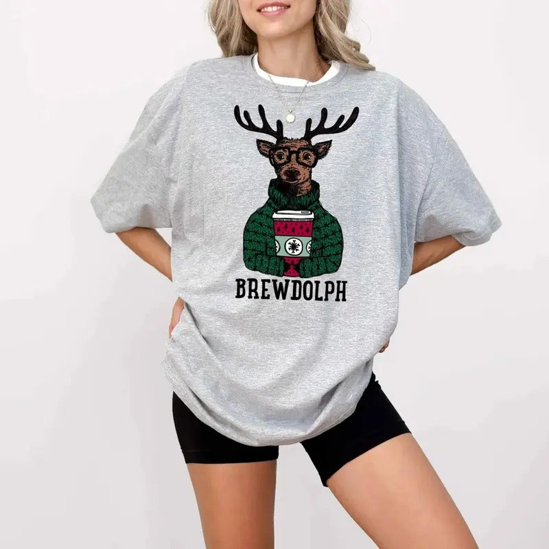 Vintage Brewdolph T-shirt, Reindeer Brewdolph Coffee Shirt, Christmas Coffee Lover Sweatshirt Hoodie | UrbanDripWear.com