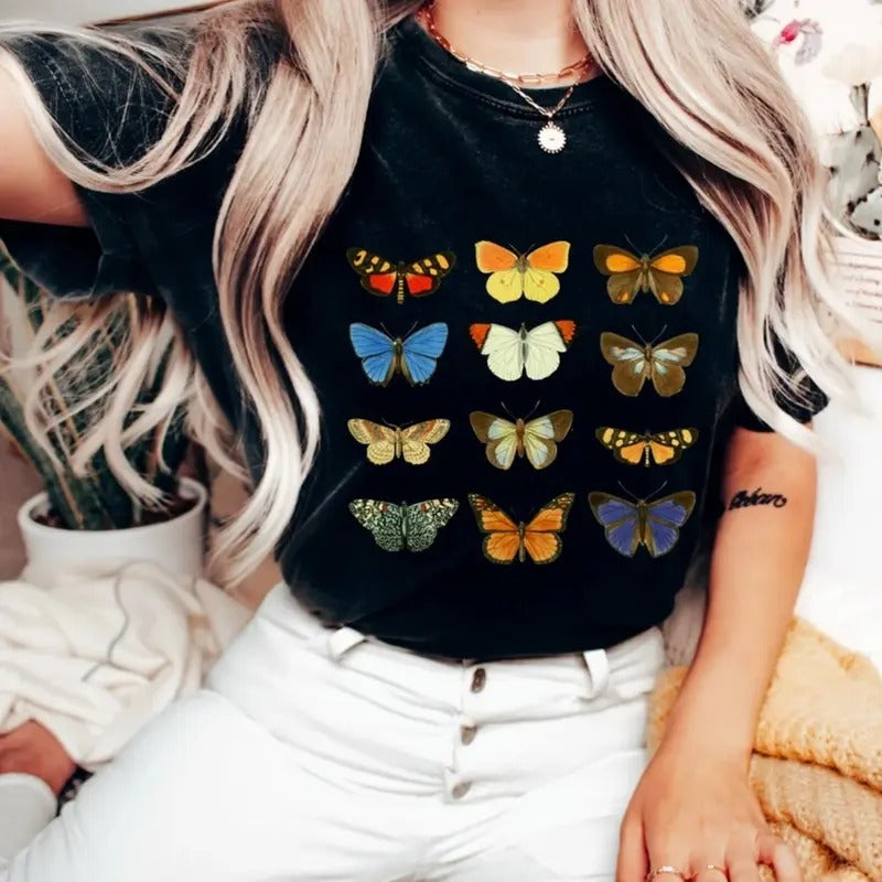 Vintage Butterflies Graphic T-shirt - vintage 90s graphic tees, Aesthetic Butterfly Shirt, 90s T-Shirt, Botanical Nature...