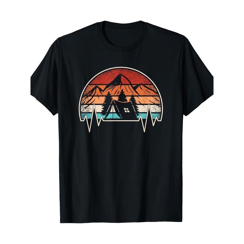 Vintage Camping Heartbeat Mountain Nature Camping Hiking T-shirt -100% cotton Made in USA Hoodie, Sweatshirt