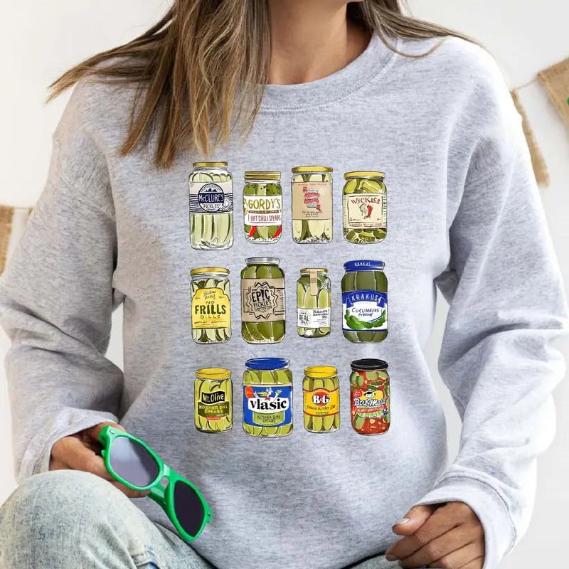 Vintage Canned Pickles Sweatshirt, Trendy Unisex Pickle Jar, Pickle Lover Gift Sweater, Canning Long Sleeve. T-Shirts, Hoodie
