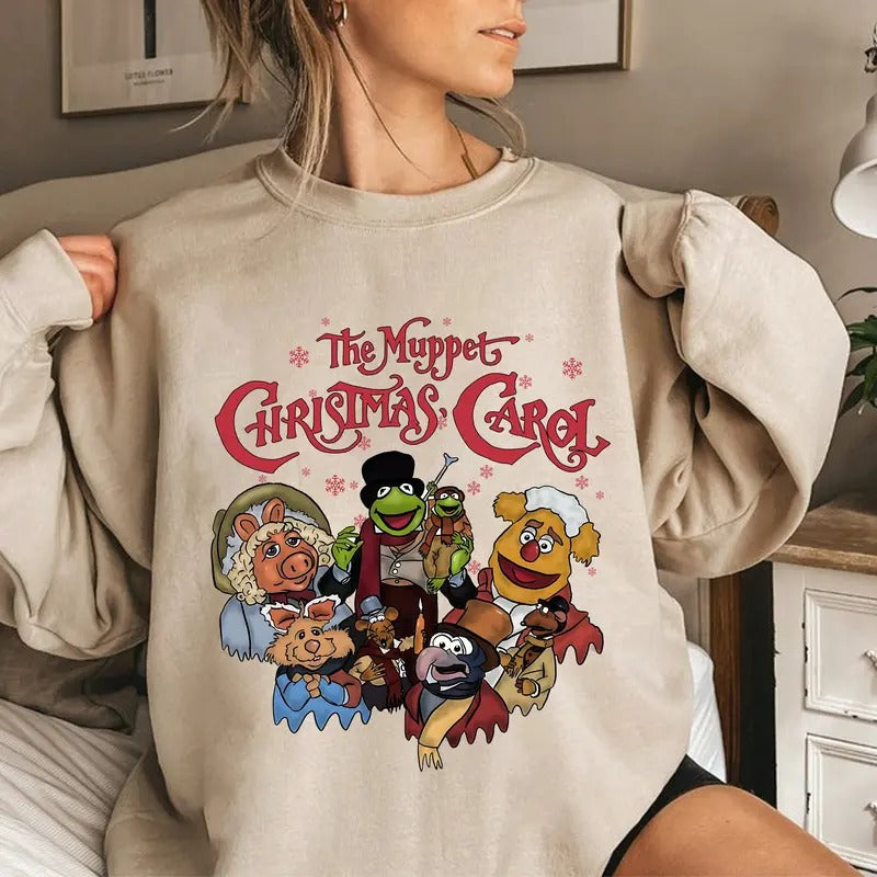 Vintage Christmas Carol Sweatshirt, Funny Kermit And Friends Sweatshirt, The Muppet Shirt, Cartoon Movies Tee Shirt, Xmas...