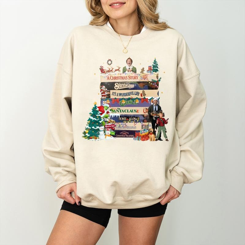 Vintage Christmas Movies VHS Sweatshirt, MERRY Christmas 90s Movies Sweatshirt, Christmas Family Matching Tee, Xmas Gift...