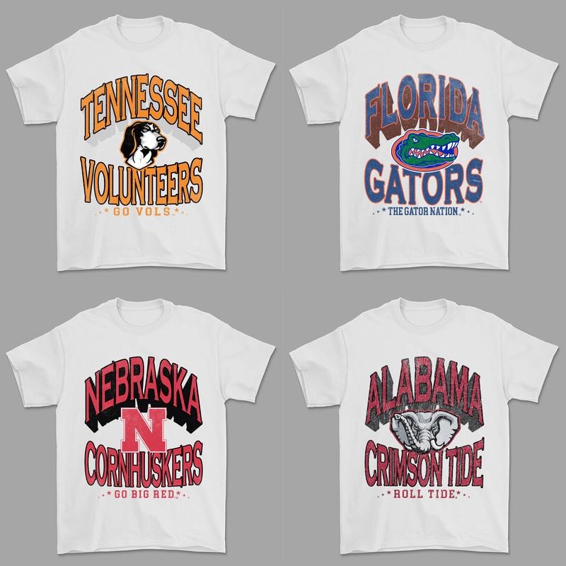 Vintage College All Teams NCAA Unisex T-Shirt, Retro Style College Shirt, Classic Cotton Crewneck, Sports Fans Appeal,...